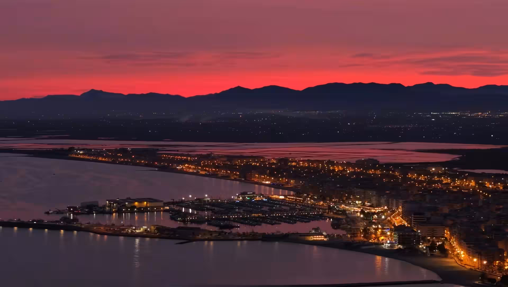 Beautiful after Sunset overlooking the night city lights